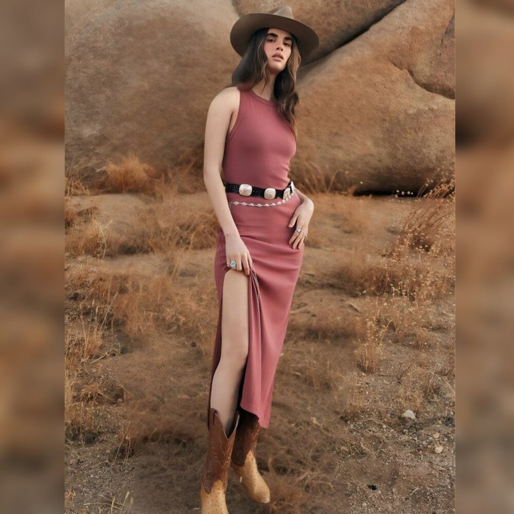 Nwt Spiritual Gangster - XL‎ Women's Simone Rib Maxi Dress In Canyon $178